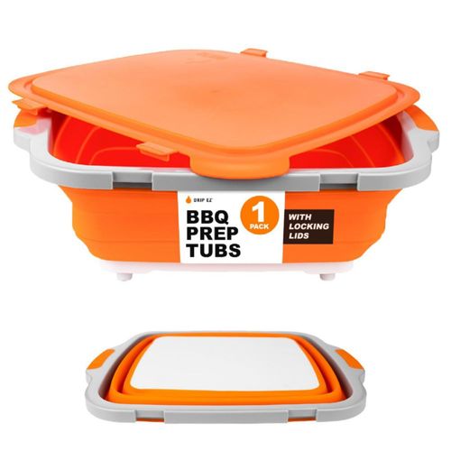 Recipiente plegable Drip EZ para preparar barbacoa - Para marinar, almacenar alimentos y preparar comidas - Incluye tabla de cor
