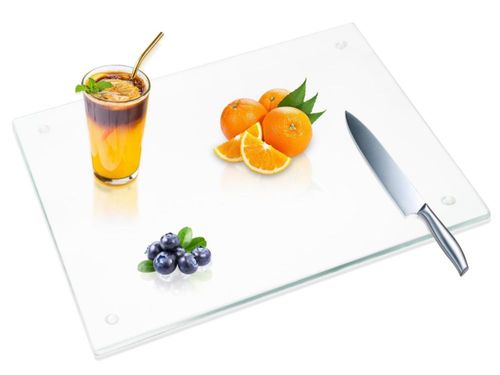Tabla de cortar de vidrio templado JAMBALAY de 61 x 45 cm para cocina, tabla de cortar de vidrio grande con patas de goma antide