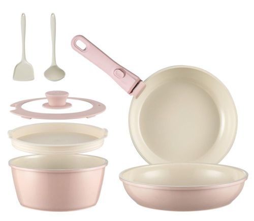 Juego de utensilios de cocina de cerámica antiadherentes de 8 piezas, ollas y sartenes con mango extraíble, apto para horno de i