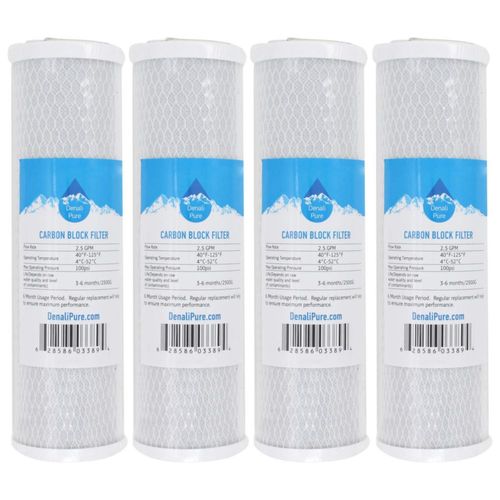 Filtro de Agua Denali Pure Pack de 4 - Bloque de Carbón Activado de 25 cm
