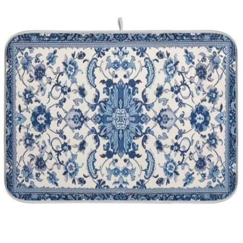 Tapete para secar platos Wassud 46 × 41 cm azul y blanco