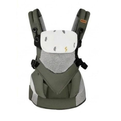 Cangurera Portabebé Ergonómico Ajustable, Transpirable, Multiposiciones, Soporte para Espalda, Con Capucha Verde