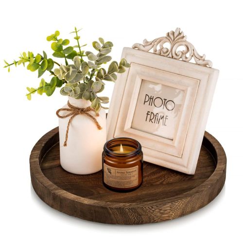 Portavelas redondo Hanobe de 28 cm – bandeja de madera