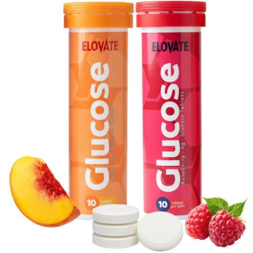 Comprimidos de glucosa ELOVATE 20 unidades sabor frambuesa y melocotón