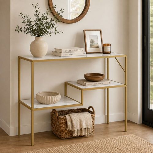 Mesa De Consola Moderna Con Marco De Metal Dorado