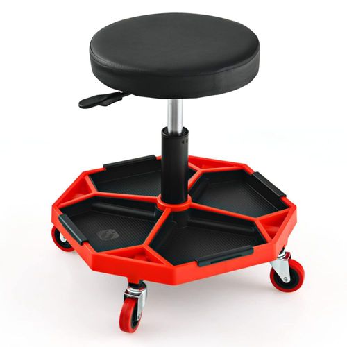Taburete Mecánico IRONMAX 41‑56 cm con Bandeja de Herramientas Acolchada