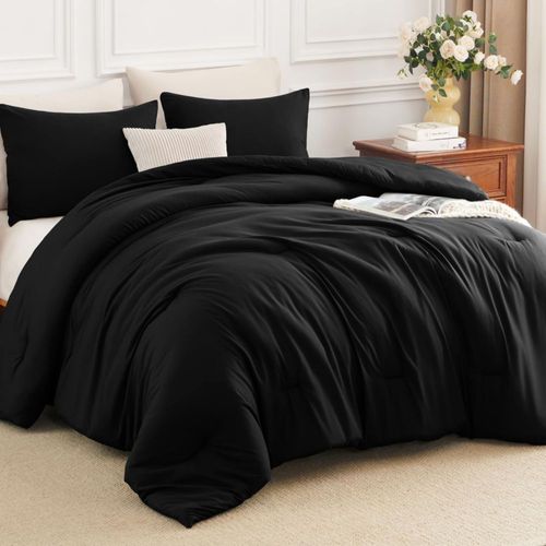 Juego de edredón HIMEET King 264 cm x 229 cm negro 3 piezas