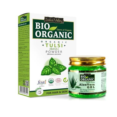 Cuidado de la piel y del cabello INDUS VALLEY Polvo de Tulsi + Aloe Vera 100 g + 175 ml