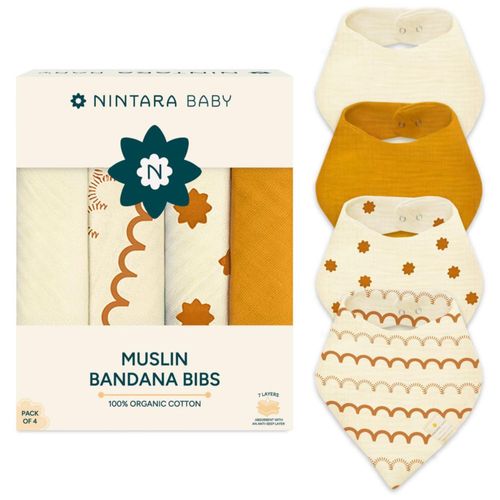Babero de Alimentación NINTARABABY de Algodón Muselina - Pack de 4 - 40 cm
