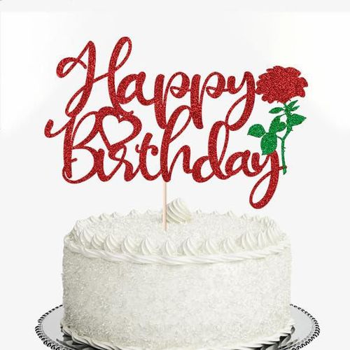 Adorno para pastel Gonasng con purpurina roja "Feliz Cumpleaños"
