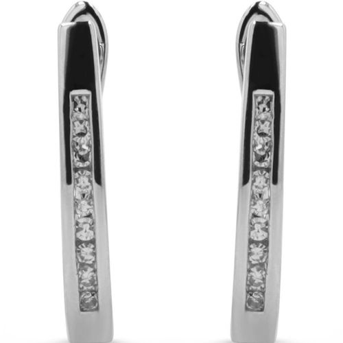 Arracadas De Oro Blanco 10K Con 10Pts De Diamante (12Mm Aprox)