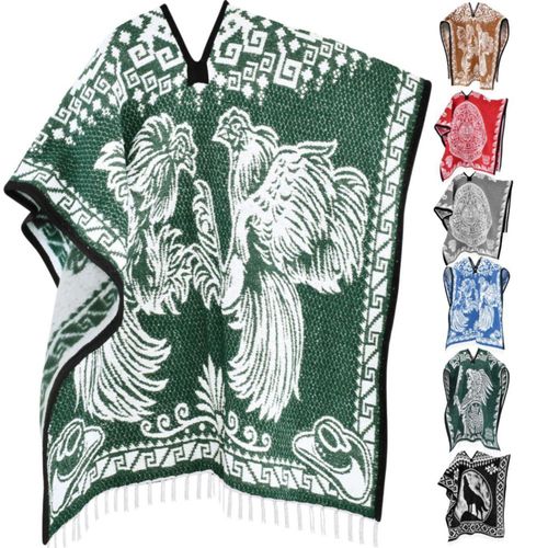 Poncho Artisans Bazaar 110 cm Gallo Verde Azteca