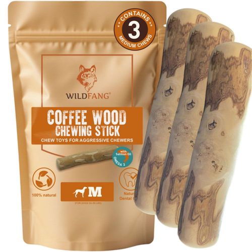 Mordedor para Perro Wildfang de Madera de Café – Pack de 3 – Mediano (33‑55 lb / 15‑25 kg)