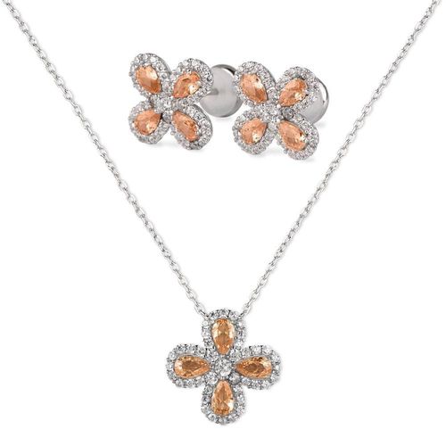 Set de joyería luckyly plata .925 con zirconia cúbica collar y aretes de flores aina beige