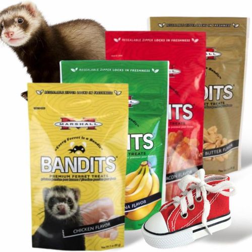 Premios para Hurón Marshall Pet 85 g Pack de Variedad + Juguete