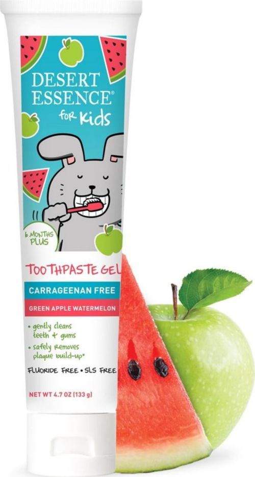Gel de pasta dental Desert Essence para niños 133 g Sabor manzana verde y sandía sin flúor