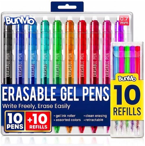 Bolígrafos de gel BUNMO borrables paquete de 10 + 10 recargas