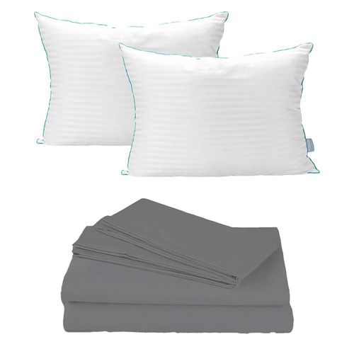 Sábanas King Size Spring Air Basic Gris + Almohada Royal Twin TRY