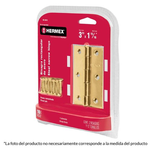 Bisagra Rectangular 2-1/2' Latón Con 2 Pzas Hermex