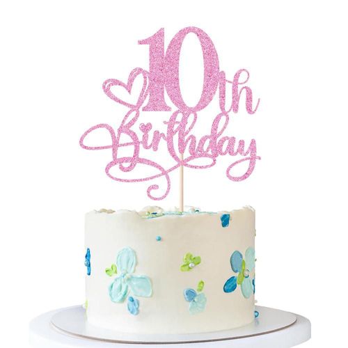 Adorno para pastel Naicaek 10.º Cumpleaños Rosa con Purpurina