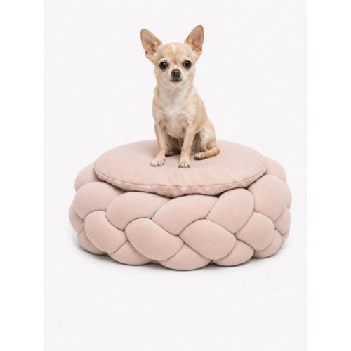 Cama Puff Trenzada Para Perro Mediano 70cm Algodón Beige