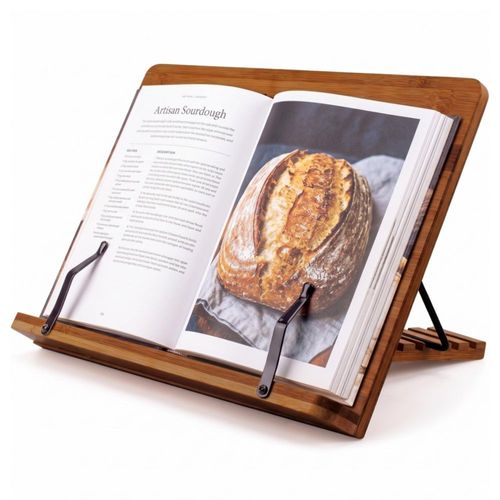 Soporte para libros Domisso de bambú ajustable y plegable con acabado de nogal