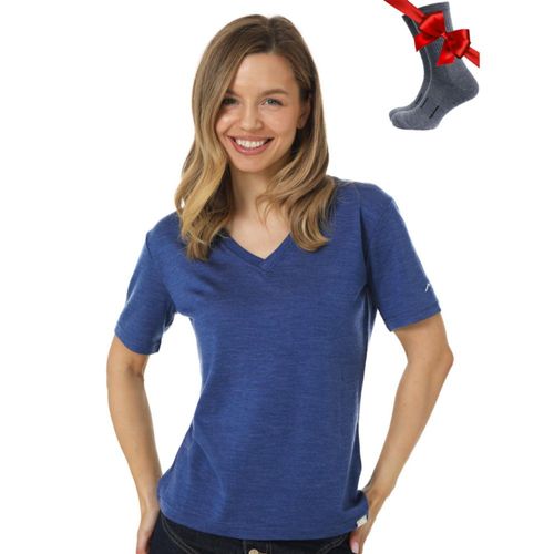 Camiseta Merino.tech Talla M Windsor Blues Cuello en V 100% Lana