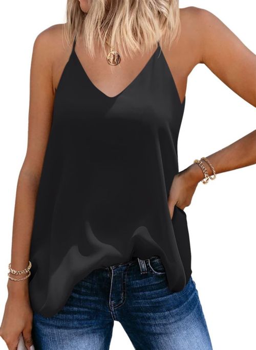Top sin mangas SUNAELIA de cuello en V chiffon tirantes finos negro