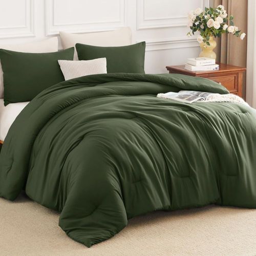 Juego de Edredón HIMEET Queen 90x90" Verde Oliva 3 piezas