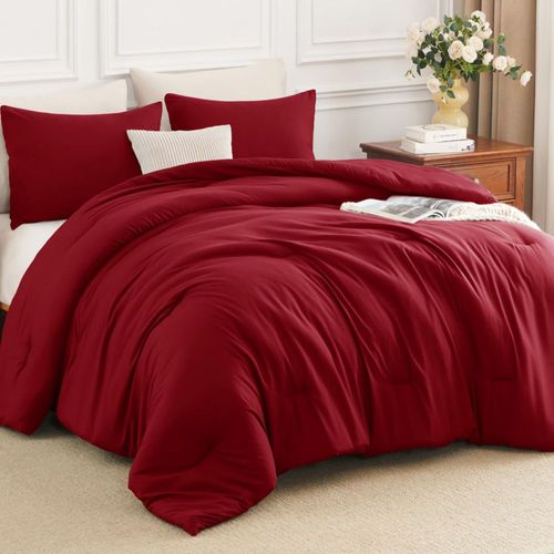Juego de edredón HIMEET tamaño full 213 × 218 cm rojo oscuro - 3 piezas