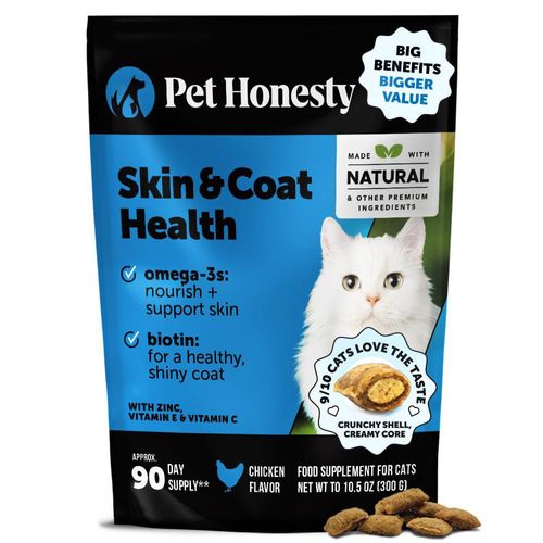 Masticables para la salud de la piel y el pelaje de gatos Pet Honesty sabor pollo suministro para 90 días