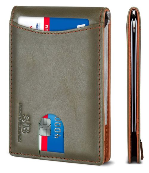 BILLETERA PLEGABLE DE CUERO SERMAN BRANDS con Bloqueo RFID - Verde