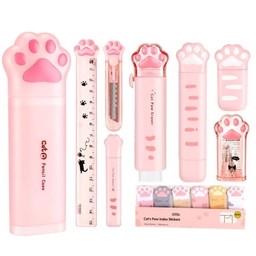 Set de Papelería Kawaii PANDENNER Patita de Gato Rosa