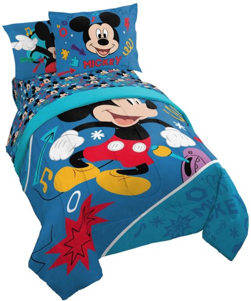 Juego de cama de 5 piezas Jay Franco Twin azul con Mickey Mouse