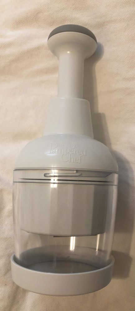 Picadora de alimentos Pampered Chef blanca de acero inoxidable