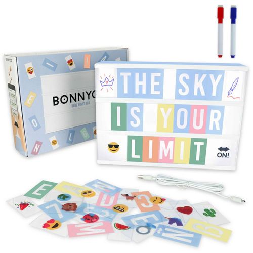 Caja de luz de cine BONNYCO azul con 400 letras emojis y 2 rotuladores