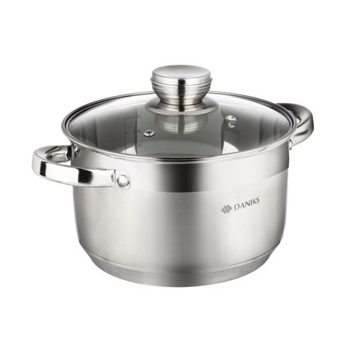 Cacerola Daniks de 4 L de acero inoxidable con tapa de vidrio