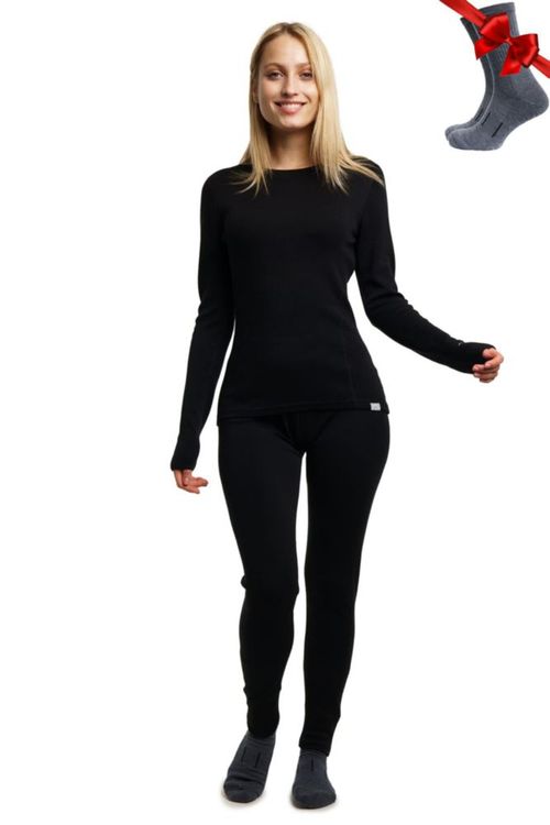 Conjunto de capa base Merino.tech 320 g/m² negro para mujer