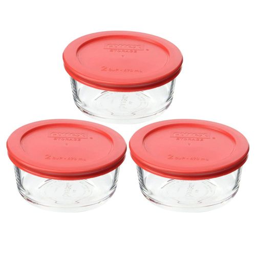 Recipientes de almacenamiento Pyrex 470 ml juego de 6 tapas rojas