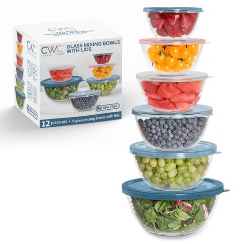 Juego de 12 tazones de cristal con tapas (azul y rosa) – COOK WITH COLOR