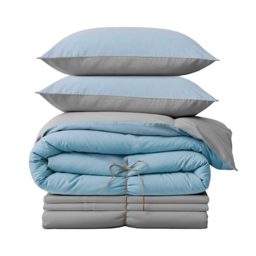 Atlas Juego de Cama Bed in Box Reversible Azul Marino Gris Individual