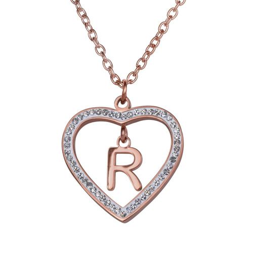 Collar luckyly acero inox inicial a - z baño oro rosa 18k adina rosa