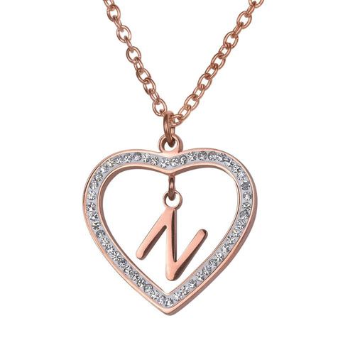 Collar luckyly acero inox inicial a - z baño oro rosa 18k adina rosa