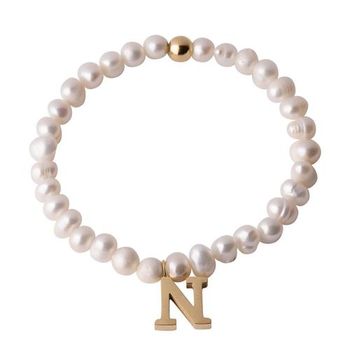 Pulsera luckyly baño de oro 18k dije iniciales a - z y perlas galia