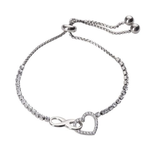 Pulsera luckyly corazón baño oro 18k acero inox y zirconia nia plateado