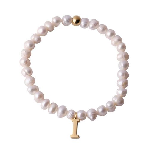 Pulsera luckyly baño de oro 18k dije iniciales a - z y perlas galia