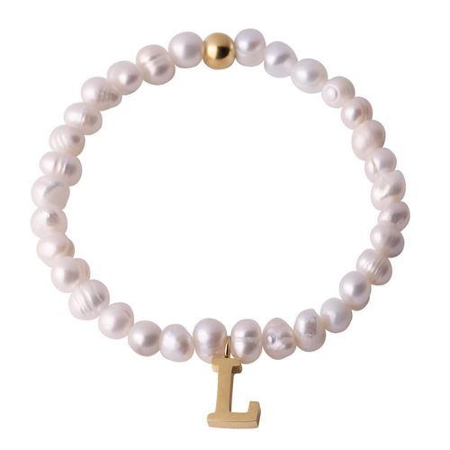 Pulsera luckyly baño de oro 18k dije iniciales a - z y perlas galia