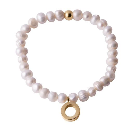 Pulsera luckyly baño de oro 18k dije iniciales a - z y perlas galia