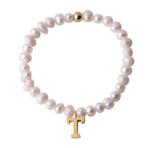Pulsera luckyly baño de oro 18k dije iniciales a - z y perlas galia