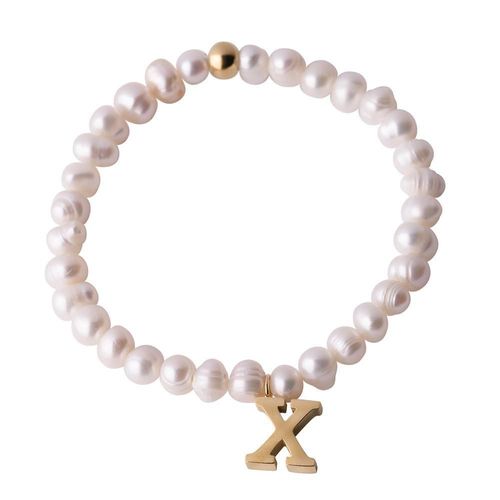 Pulsera luckyly baño de oro 18k dije iniciales a - z y perlas galia